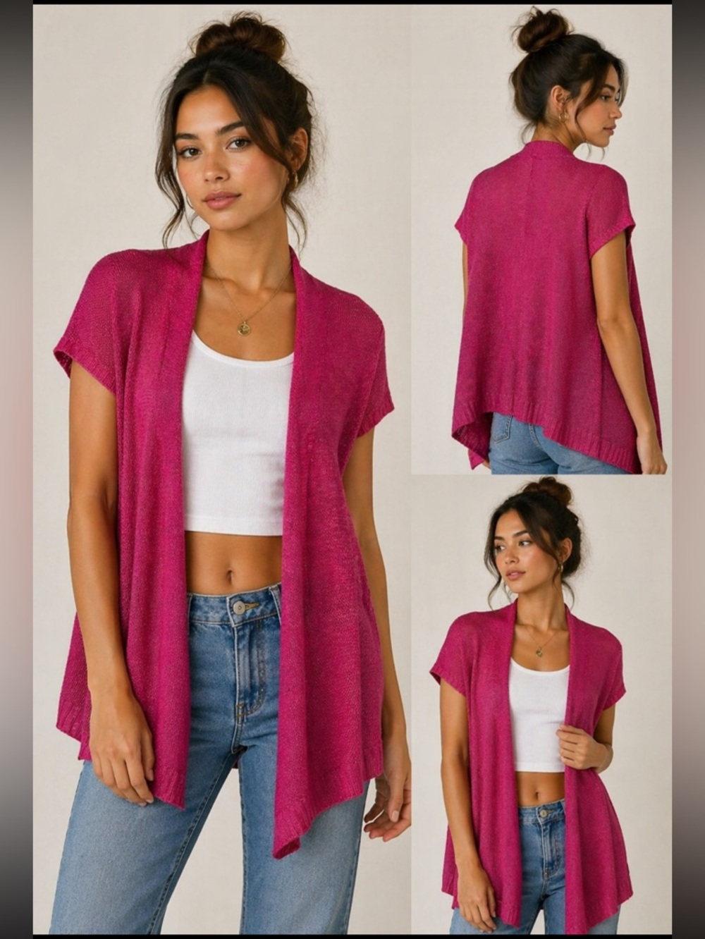 Eileen Fisher NWT Fine Gauze Linen Open Pink Cardigan XS Quiet Luxury Minimalist